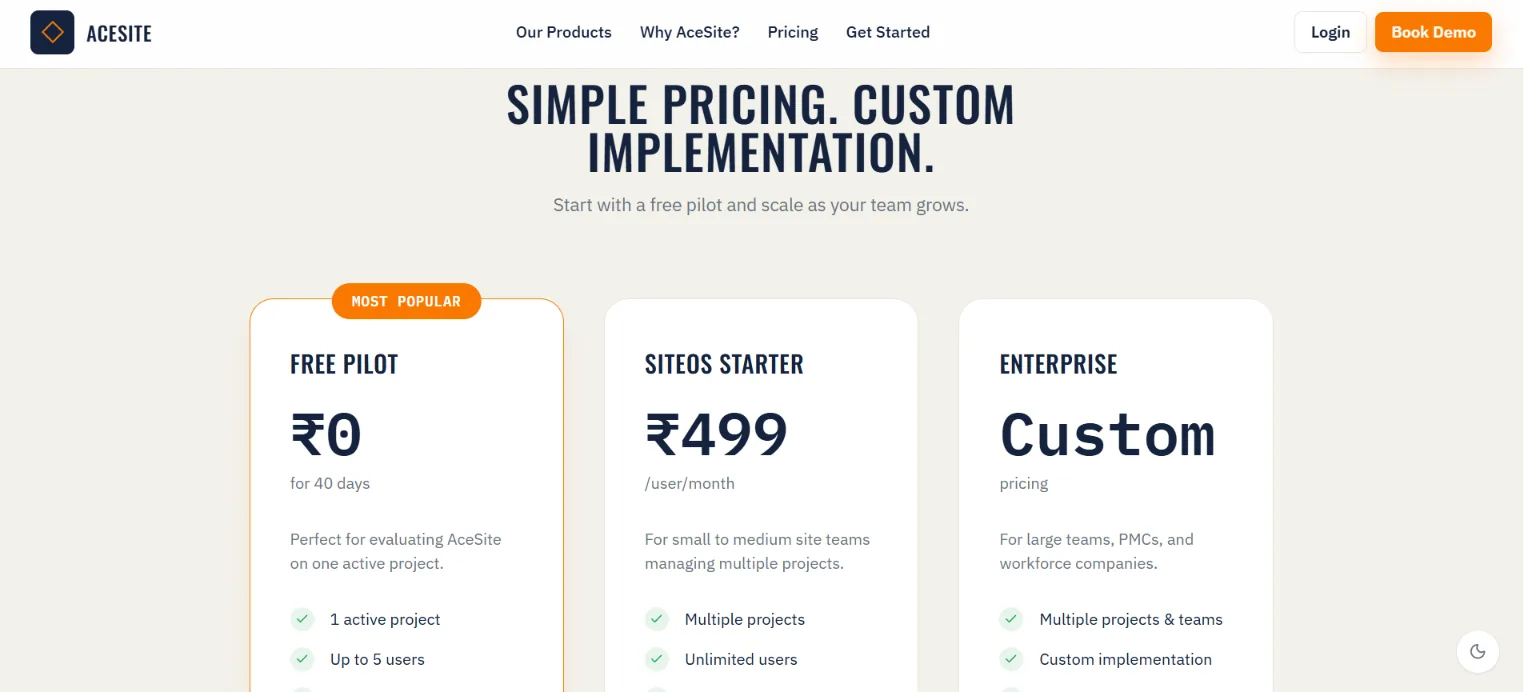 Ace Site OS interface screenshot 1