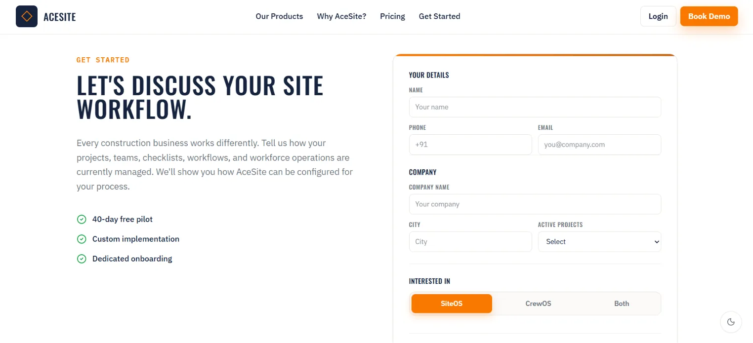 Ace Site OS interface screenshot 2